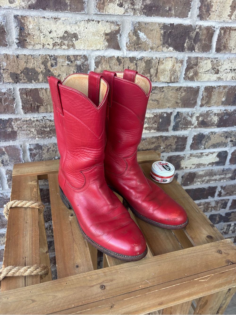 Vintage Justin Red Leather Western Cowboy Boots Size 6B L3055 USA